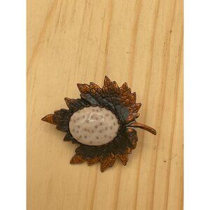 Vintage Autumn Leaf Brooch Agate Stone Cabochon